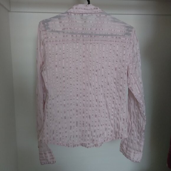Vintage Periscope Light Pink Striped Button Down Top with Ruffle Detail - Picture 4 of 5